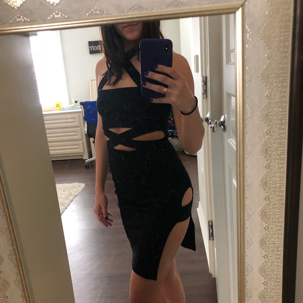 Black Cut-out For The Count Halter Dress